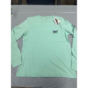 NWT Vineyard Vines Crystal Blue Long Sleeve Hibiscus Flower Whale Size Medium